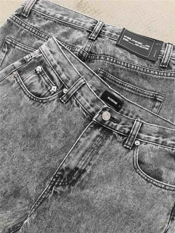 Nova we11done calças de brim das mulheres dos homens 1:1 alta qualidade streetwear denim calças welldone cowboy botão jeans