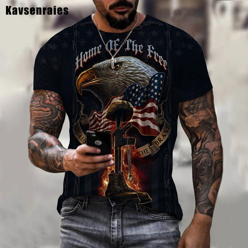Camiseta con estampado 3D de águila aring para hombre y mujer, ropa de calle de manga corta con cuello redondo, de gran tamaño, 2022