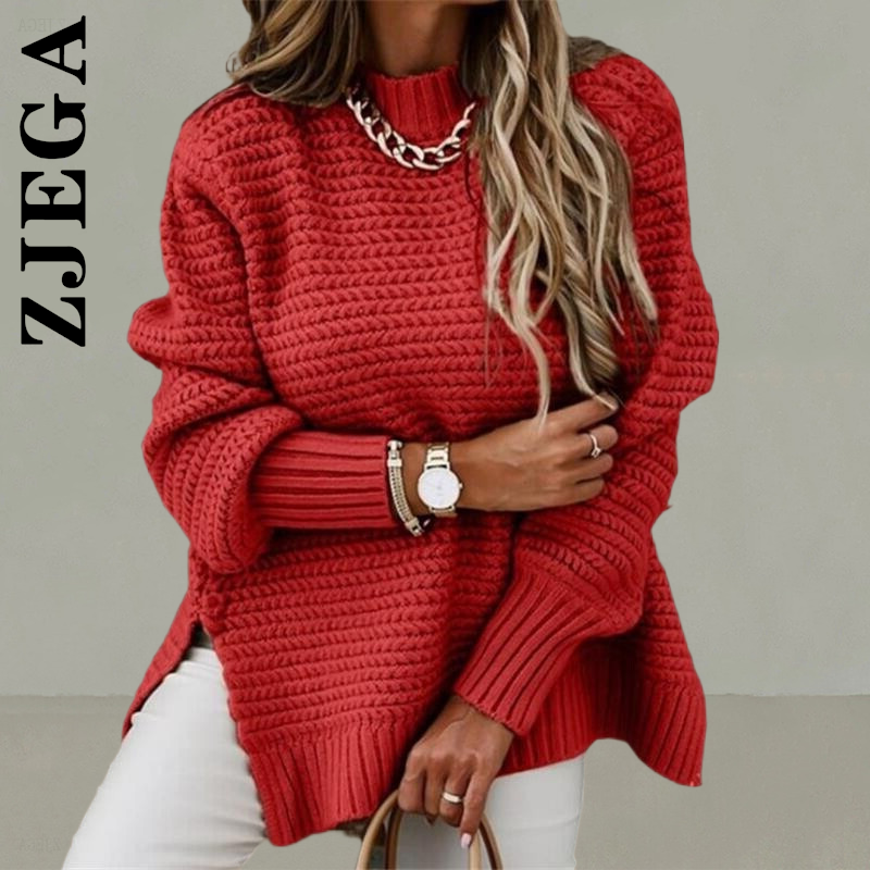 Zjega-女性用ニットセーター,韓国のシックなセーター,レジャーウェア,シンプルな女性用セーター