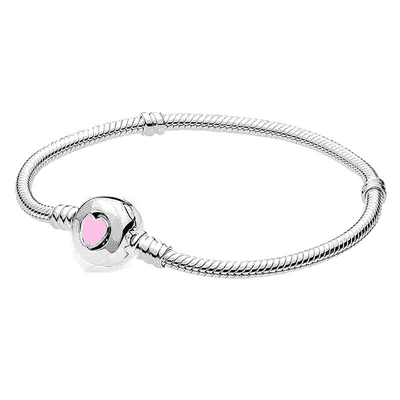 Sparkling Crown O Poetic Blooms Wonderful Heart Clasp Snake Chain Bracelet Fit Pandora 925 Sterling Silver Charm DIY Jewelry
