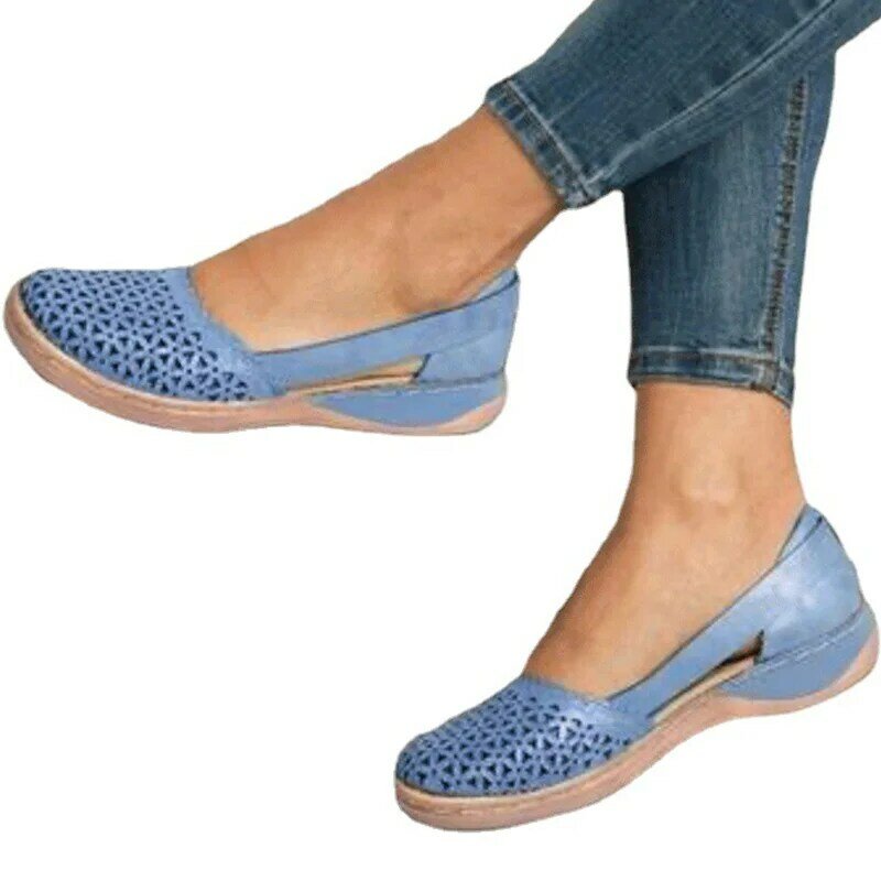 Sandalias de plataforma sin cordones para mujer, zapatos planos transpirables y suaves, de verano
