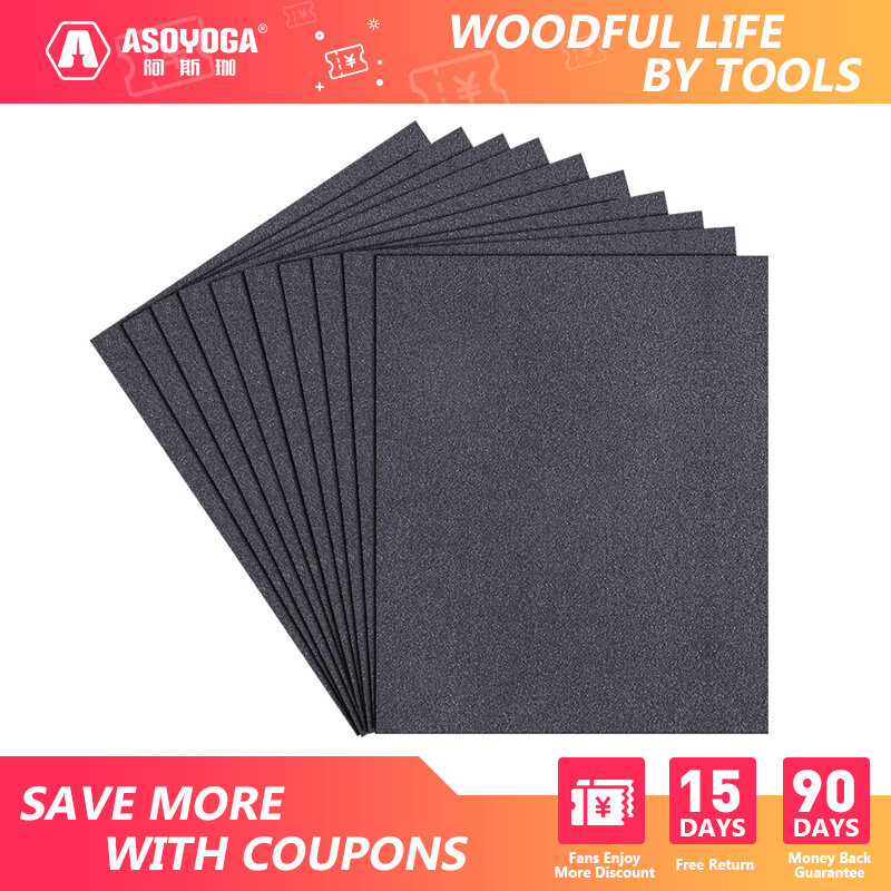 ASOYOGA Multiple Grits Sandpaper Assortment Sheets 9 x 11 inch Abrasive Sanding Paper for Wood Metal Furniture Auto 80 to 10000