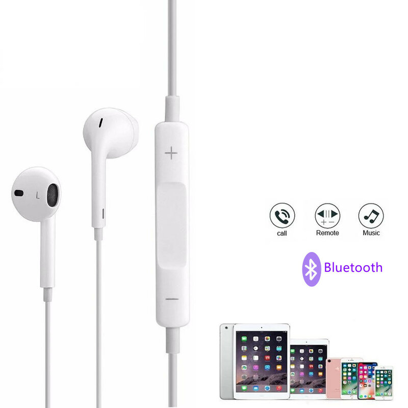 Headset Musik Earphone Bluetooth Berkabel untuk Apple IPhone 13 12 11 Pro XR X XS Max 8 Plus Earbud dengan Mikrofon Headphone Stereo HiFi
