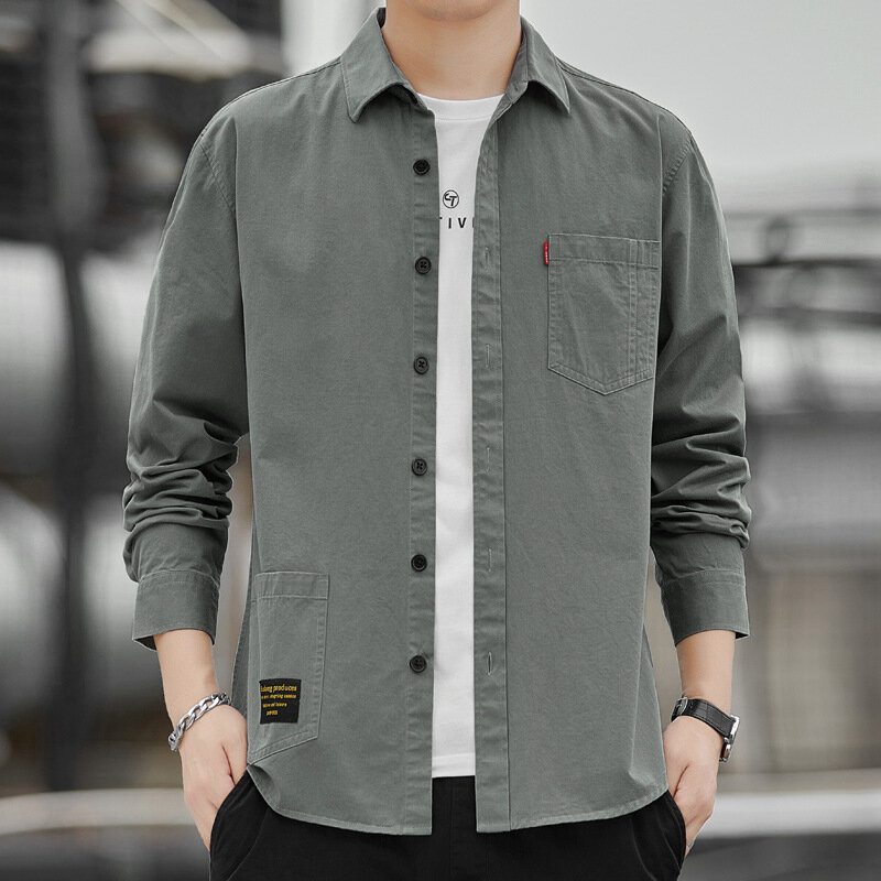 Spring and Autumn 100% Cotton Workwear Long Sleeve Casual Loose Version Non Iron Business Shirt Men's Jacket