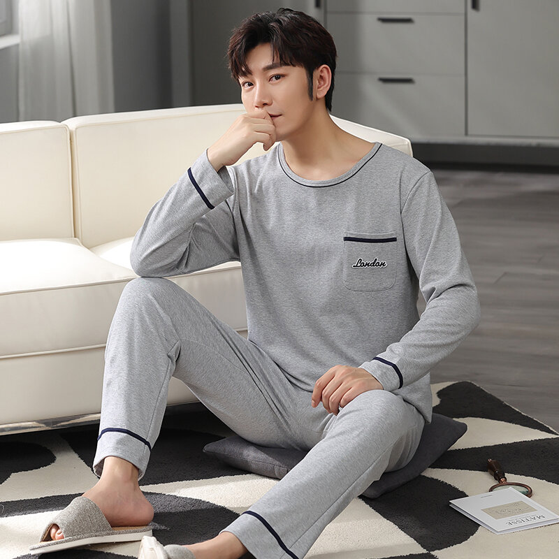 Pyjama à manches longues en pur coton pour homme, ensemble de vêtements de nuit, 3XL, 4XL, 5XL, nouvelle collection printemps 2023