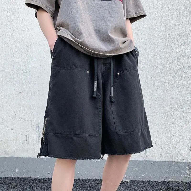 Y2k Streetwear Button pantaloncini coreani 2023 Summer Baggy Designer Graphic Shorts uomo Harajuku Button Black Sweat Shorts