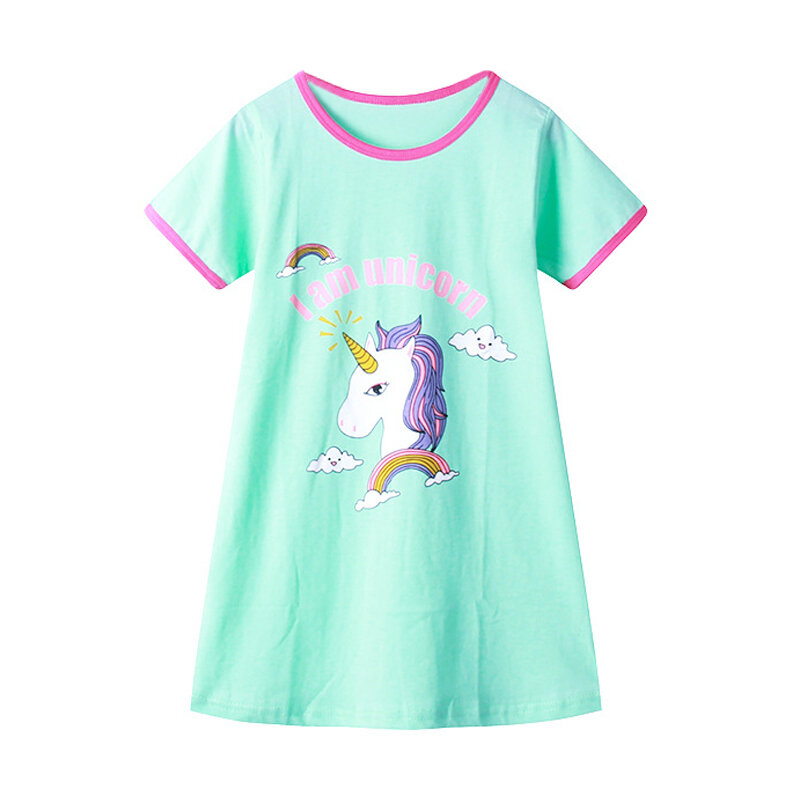 Unicorn Cotton Nightdress Little Teen Girl Pajamas Dresses Children Cartoon Summer Nightgown Home Clothes Kids Sleepwear Gecelik