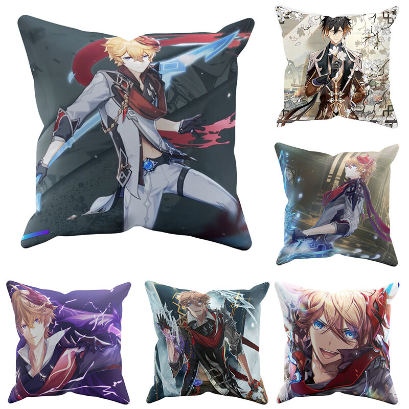 45x45cm Genshin Impact Style Pillowcase Cover Cartoon Anime Painting Cushion Cover Sofa Kids Bedroom Home Decoration Pillow Case
