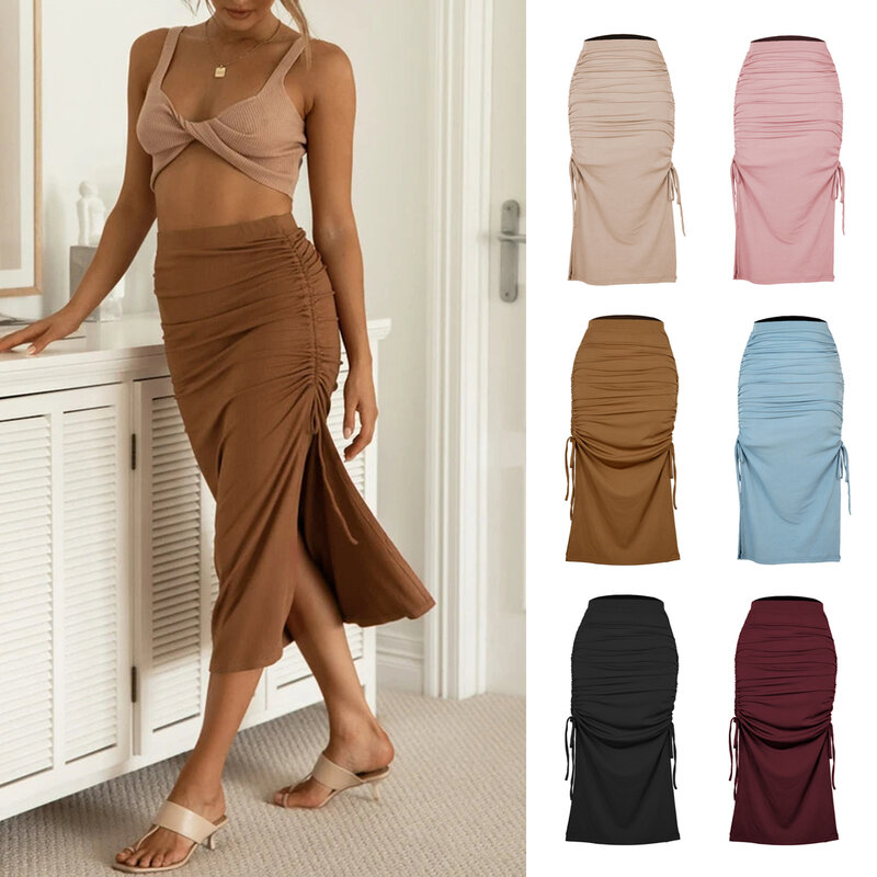 The 2022 Slit, Pleated, Strappy, Sexy Hip-hugging Dress Skirts Womens