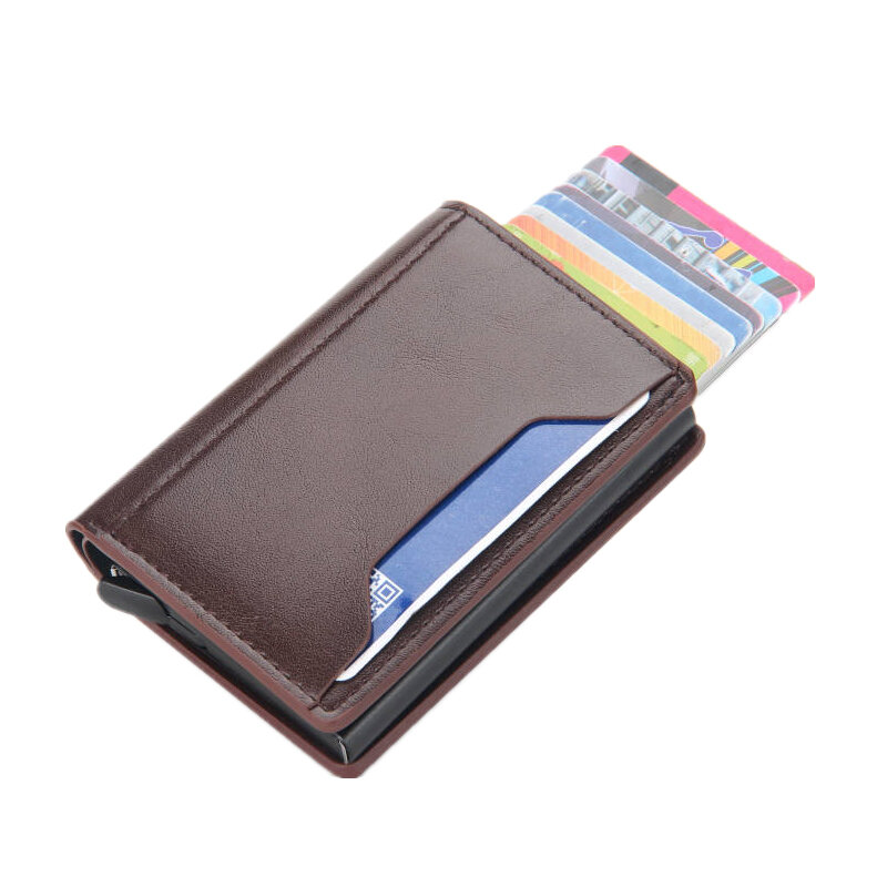 Mannen Slim Wallet Pu Lederen Id Kaarthouder Rfid Anti-Diefstal Smart Wallet Aluminium Credit Card Holder Mini portemonnee Voor Vrouwen