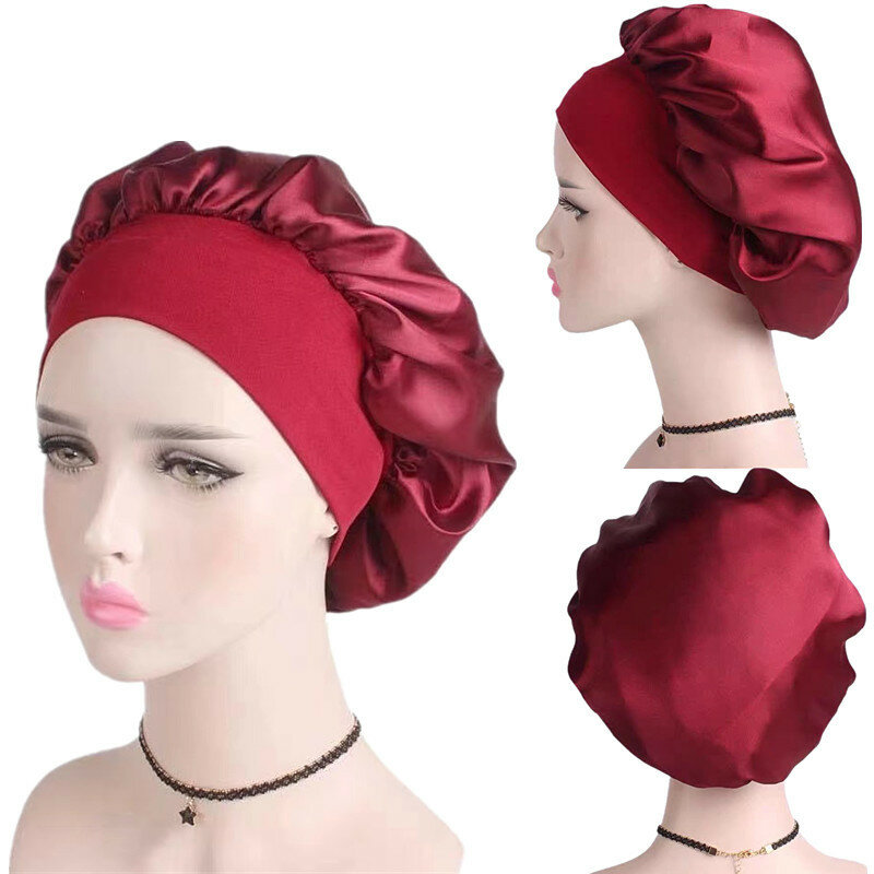 2021 Newly Women's Satin Solid Sleeping Hat Night Sleep Cap Hair Care Bonnet Nightcap For Women Men Unisex Cap bonnet de nuit
