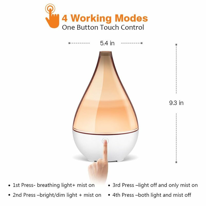 Vase Shaped Essential Oil Diffuser,Cover Cool Mist Humidifier Ultrasonic Aromatherapy Diffusor Unique Waterless Auto off 200ml