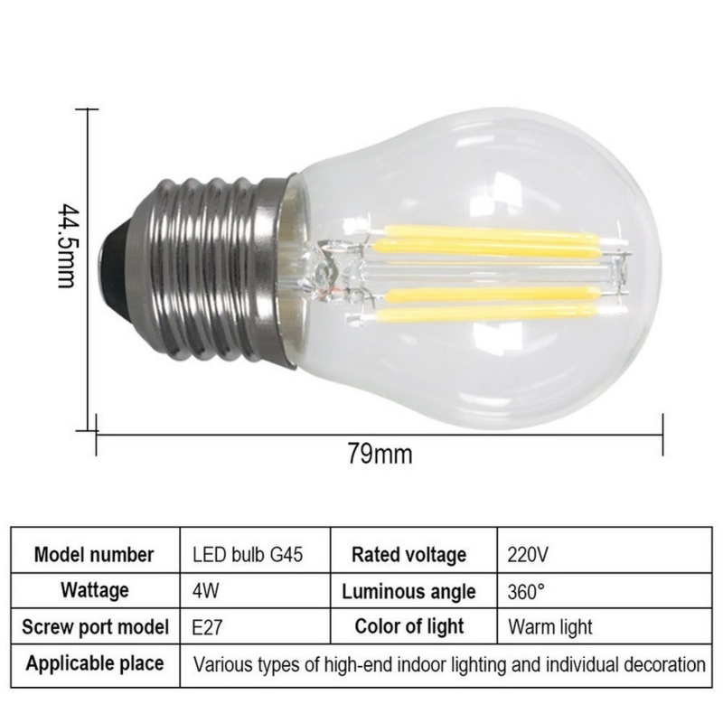 레트로 G45 LED 2W 4W 6W 밝기 조절 필라멘트 전구 E27 E14 COB 220V, 유리 쉘 빈티지 스타일 램프 필라멘트 LED 전구, 9 개