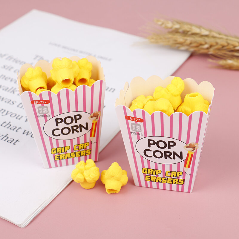 1 Pack Novelty Cartoon Popcorn Pencil Eraser Stationery Kids School Supplies Eraser For Girls Student Prizes
