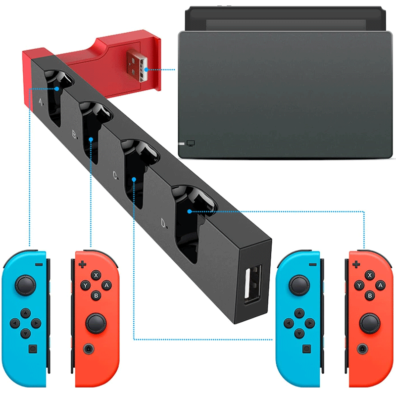 Pengisi Daya untuk Pengontrol Joy Cons, Stasiun Pengisian Dock untuk Nintendo Switch Joycons dengan Indikator