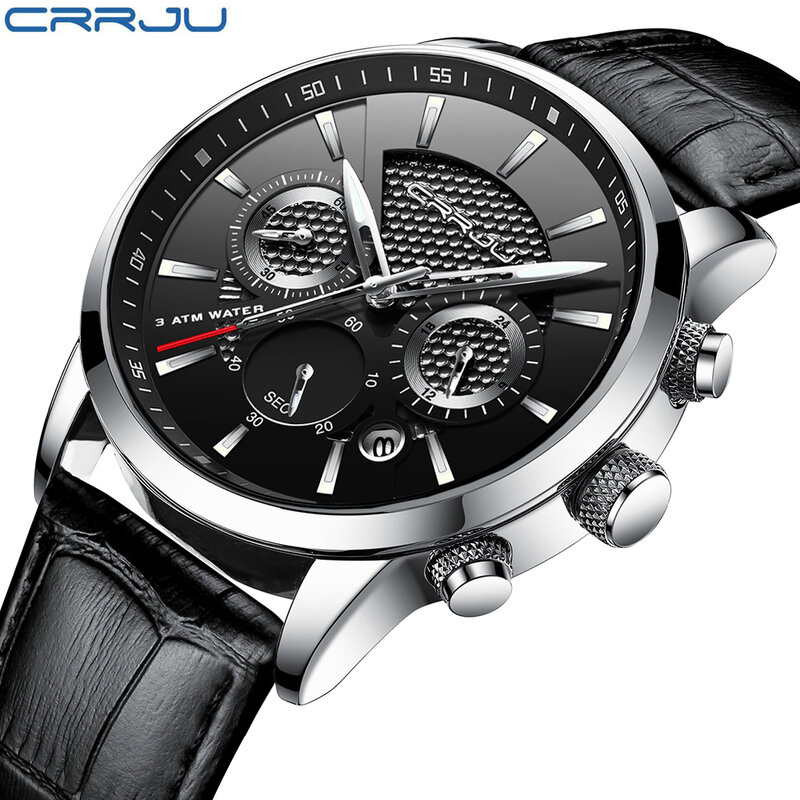 CRRJU 2022 Men's Luxury Watches Fashion Sporty Wristwatches Male Chronograph Quartz Belt Style Watch Clock with Luminous Hands