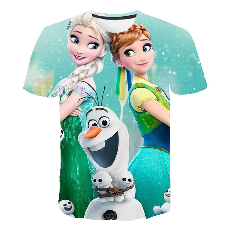 2022 Summer neonate Frozen T-Shirt Kid Cartoon Print magliette a maniche corte Top Tees bambini Elsa Princess Tee-Shirt Clothes