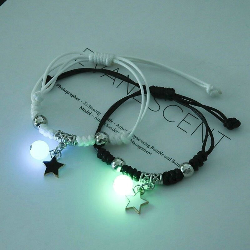 2PC/Set Fashion Luminous Star Moon Heart Bracelet Couple Adjustable Key Lock Rope Matching Friend Bracelets Love Gifts Jewelry