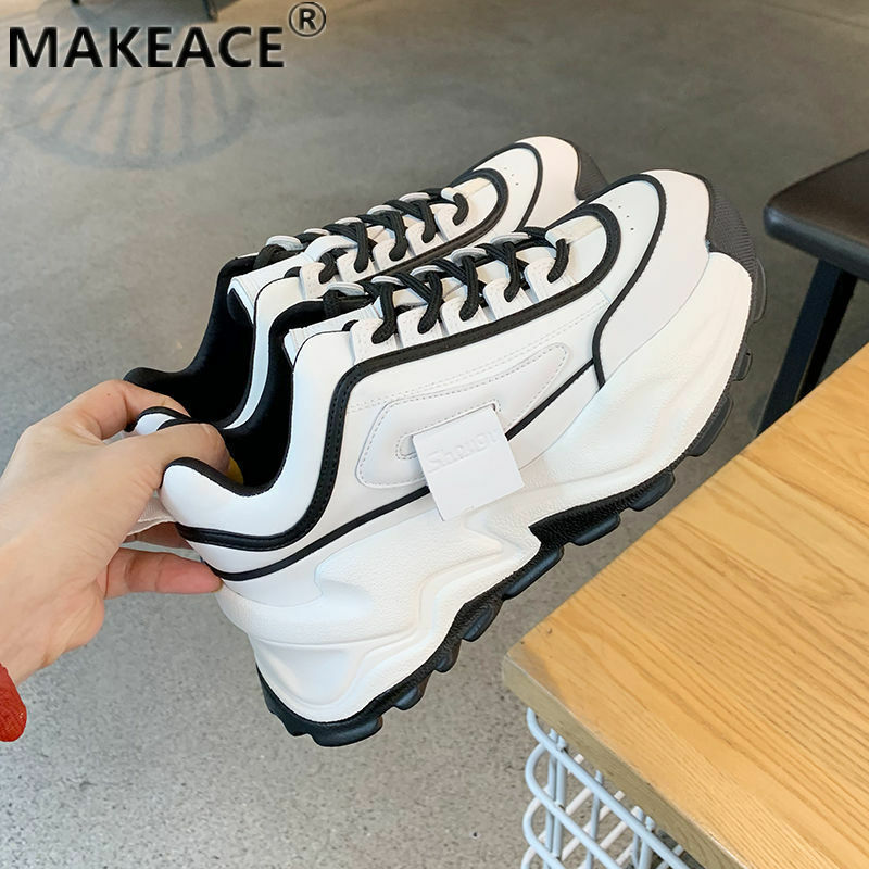 가을 여성 신발 2021 새로운 플랫폼 스 니 커 즈 패션 INS 아빠 신발 야외 캐주얼 신발 느슨한 케이크 소프트 솔리드 워킹 신발
