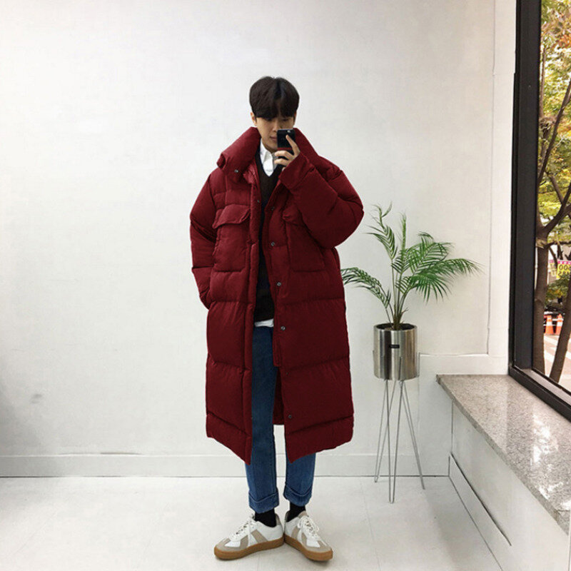 Jaqueta de inverno masculina quente moda 4 cores casual oversize longo casaco masculino coreano solto grosso para baixo jaqueta dos homens casaco M-3XL