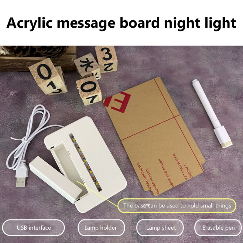 อะคริลิคใสพร้อมปากกาโคมไฟส่องสว่าง DIY Note Daily Memo Board เดสก์ท็อปตาราง Decor ห้องนอนแสงกลางคืน