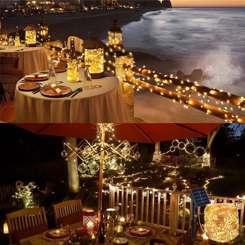 ไฟเชือกสวยงามพลังงานแสงอาทิตย์ LED กันน้ำสำหรับสวนไฟกลางแจ้งหลากสีสำหรับของตกแต่งงานแต่งงานงานปาร์ตี้คริสต์มาส