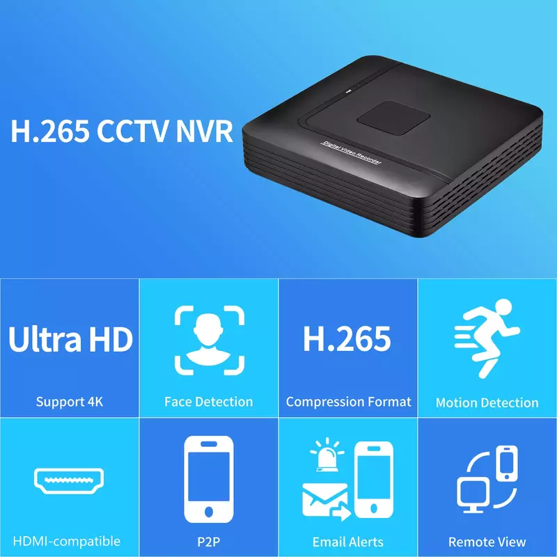 AZISHN-grabador de vídeo de seguridad CCTV H.265 NVR, grabador de vídeo de seguridad con detección facial, 32 canales, 16 canales, 9 canales, 4K, 8MP, P2P, VGA, FTP, XMEye