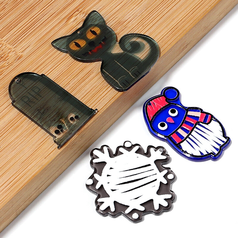 10 teile/los Acryl Blau Pinguin/Katze/Weihnachten Sammlung Anhänger Machen Niedlichen DIY Keychain Ohrring Zubehör