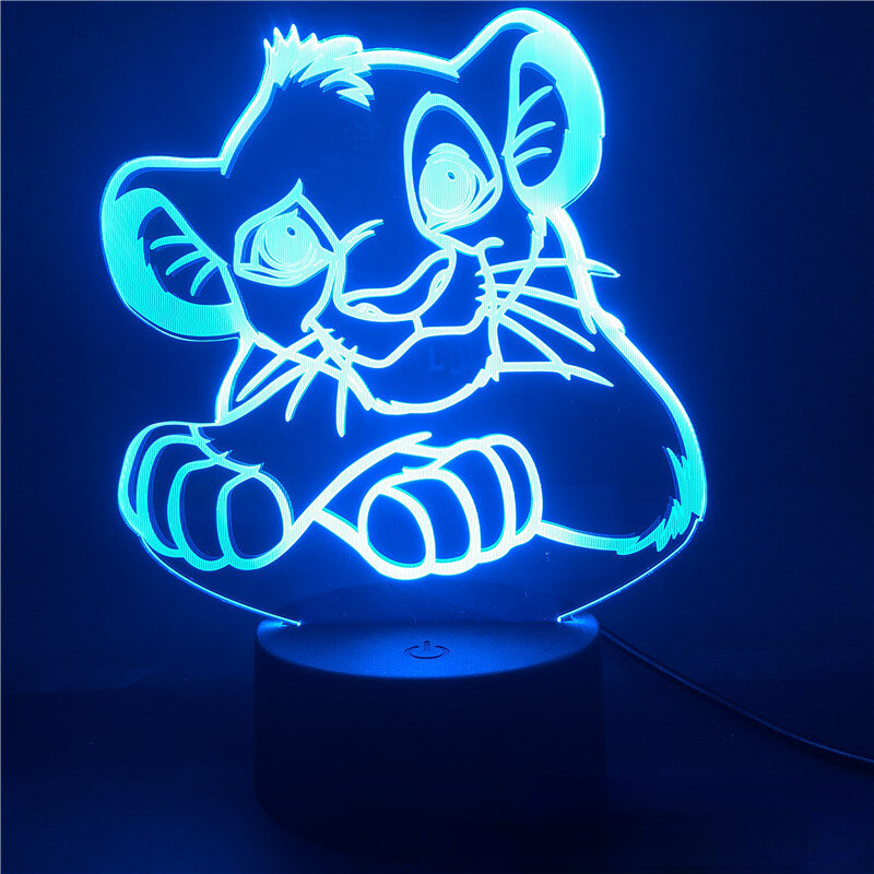 Disney-o rei leão simba 3d luz noturna para crianças, toque colorido, controle remoto, lâmpada de mesa led, presente criativo, novo