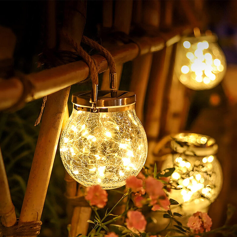 Lanterna a sospensione solare LED Crackle Glass Ball Lights illuminazione a globo impermeabile per esterni per la decorazione di Patio/cortile/albero/recinzione