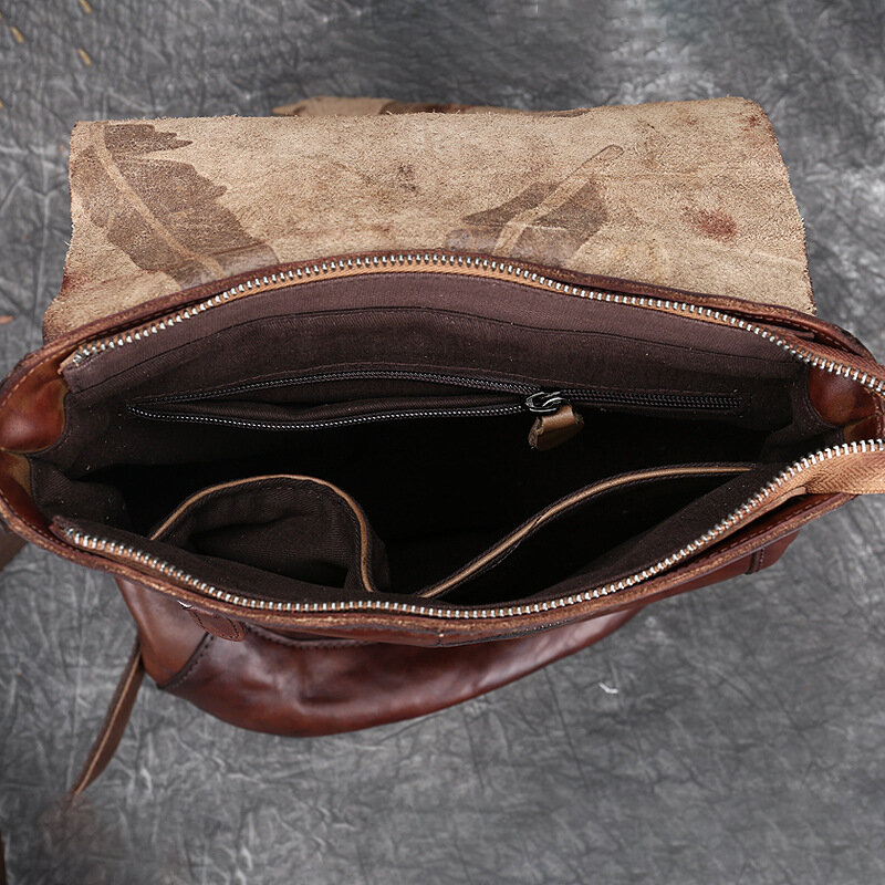 Genuine leather women's bag retro embossed women's shoulder bag with cowhide large bag travel backpack women