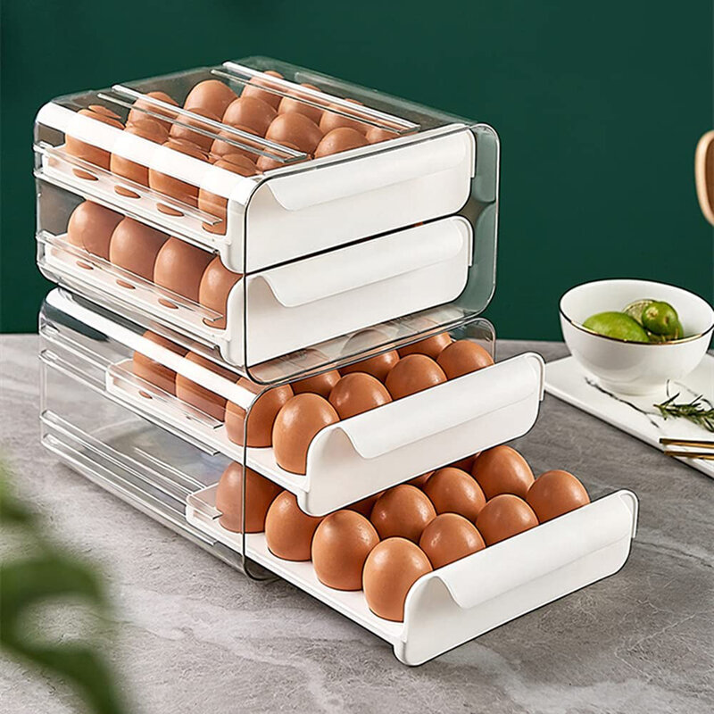 Egg Storage Box Double-layer Egg Box Drawer Type Fresh-keeping Box Kitchen Refrigerator Egg Tray Anti-drop Egg Holder Container