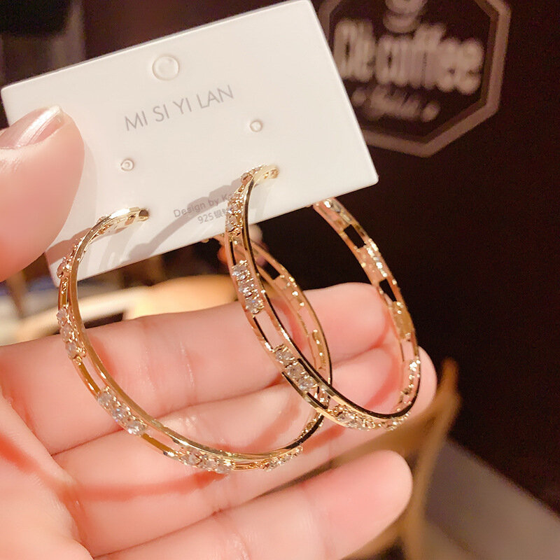 American Personality Rhinestone Earring Big Round Earrings Ladu Luxury Circle Earrings Luxury Accessories Girls Daily Jewelry