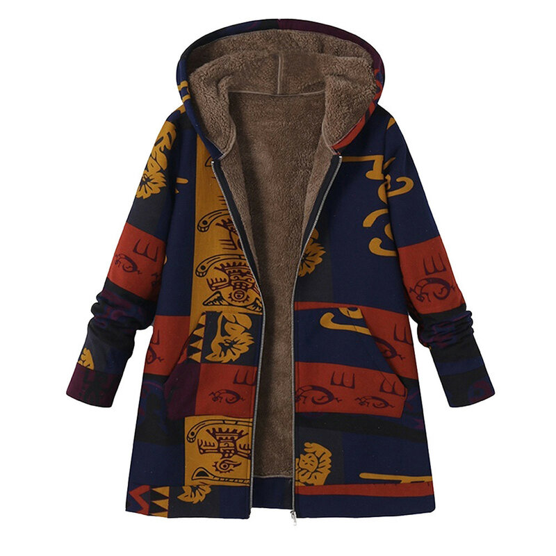 2022 inverno do vintage casaco feminino quente estilo étnico grosso com capuz jaqueta longa com bolso senhoras outwear solto casaco para mulher