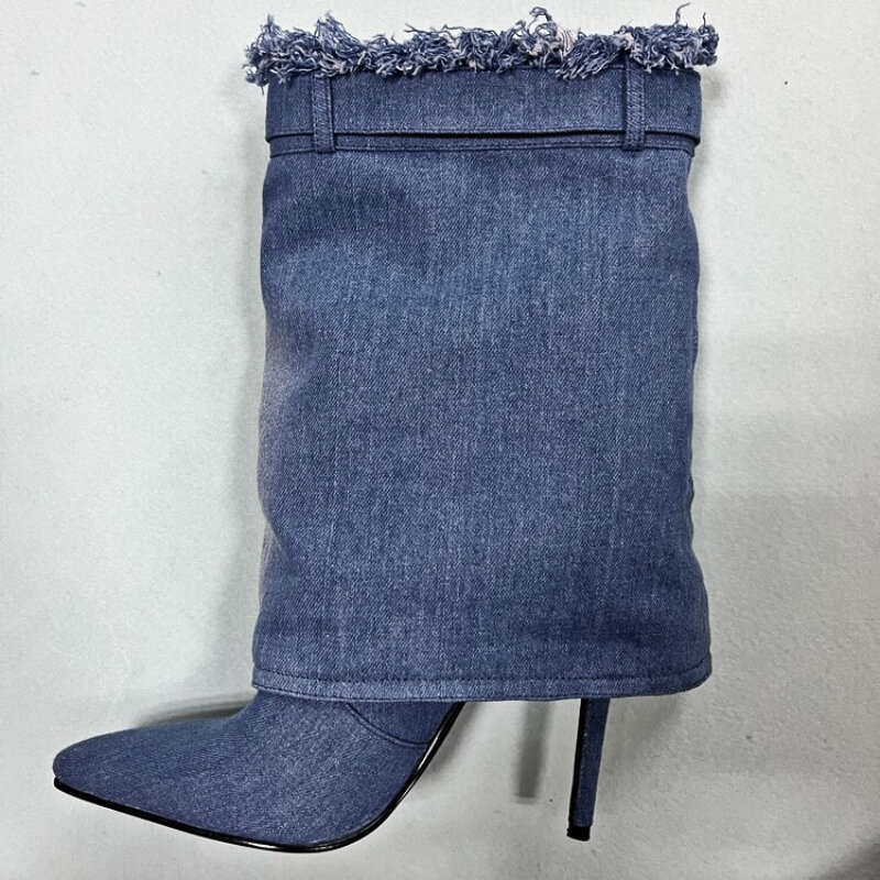 Женские узкие джинсовые ботинки на высоком каблуке, роскошные модные удобные ботильоны на платформе с круглым носком, короткие ботинки на шпильке, весна 2023