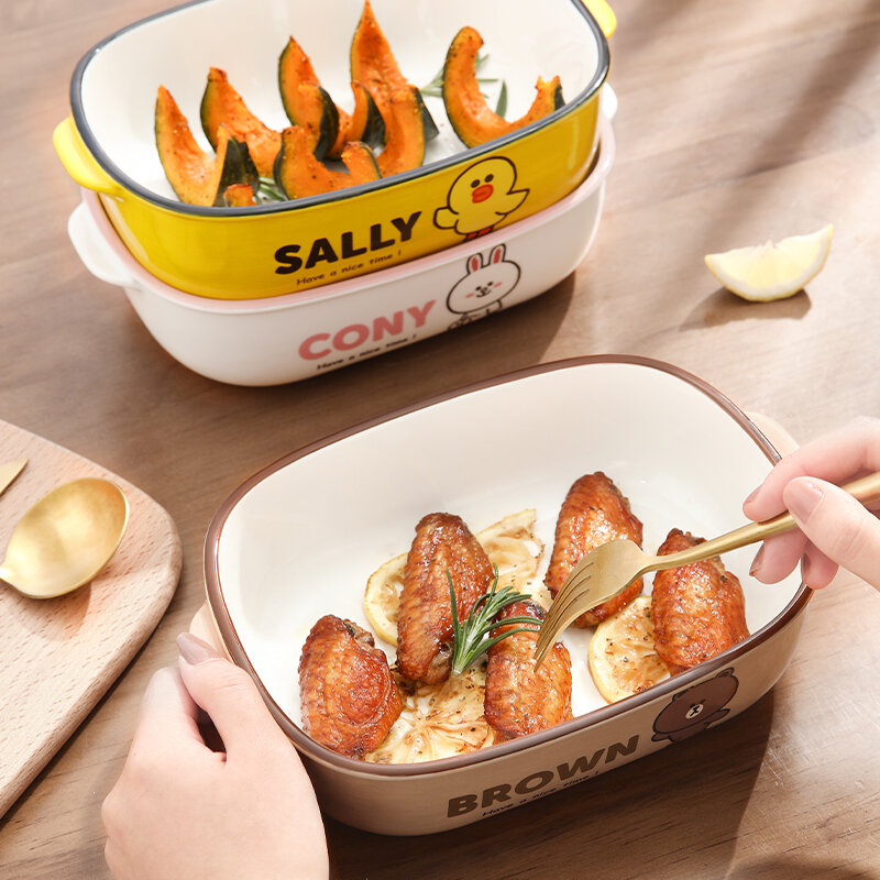Line Friends Cartoon Brown Sally Cony Dolls Ceramic Plate Anime Cute Kitchen Tableware Ceramics Bakeware Kawaii Dinner Plate