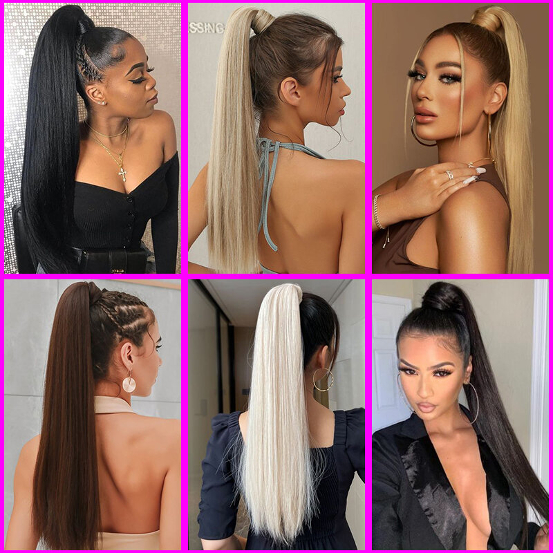 Straight Drawstring Ponytail Hair 34inch Long Wrap Around Hairpiece Pony Tail Extensions for Women Synthetic Fake Hair Pony Hair