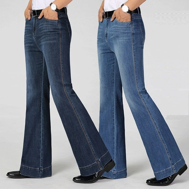 Męskie jeansy wysokiej talii Boot Cut Jean szerokie spodnie nogi 2022 wiosna odzież męska proste spodnie jeansowe myte spodnie dzwony Blue Fashion