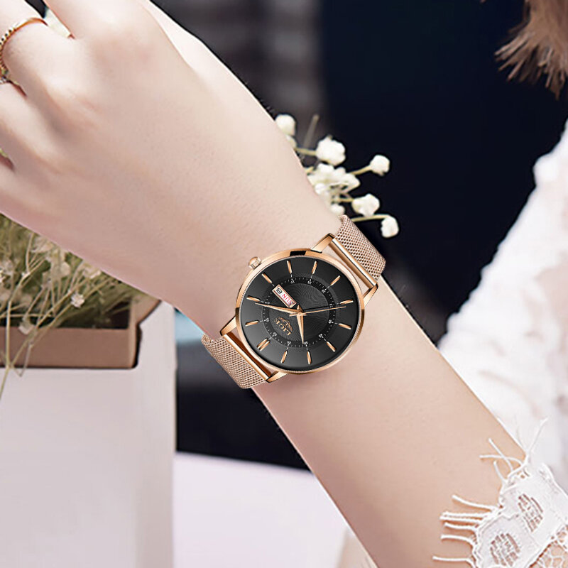 LIGE นาฬิกา Quartz Gold นาฬิกาสุภาพสตรีสุภาพสตรีผู้หญิงนาฬิกาข้อมือหญิงนาฬิกา Relogio Feminino Montre Femme