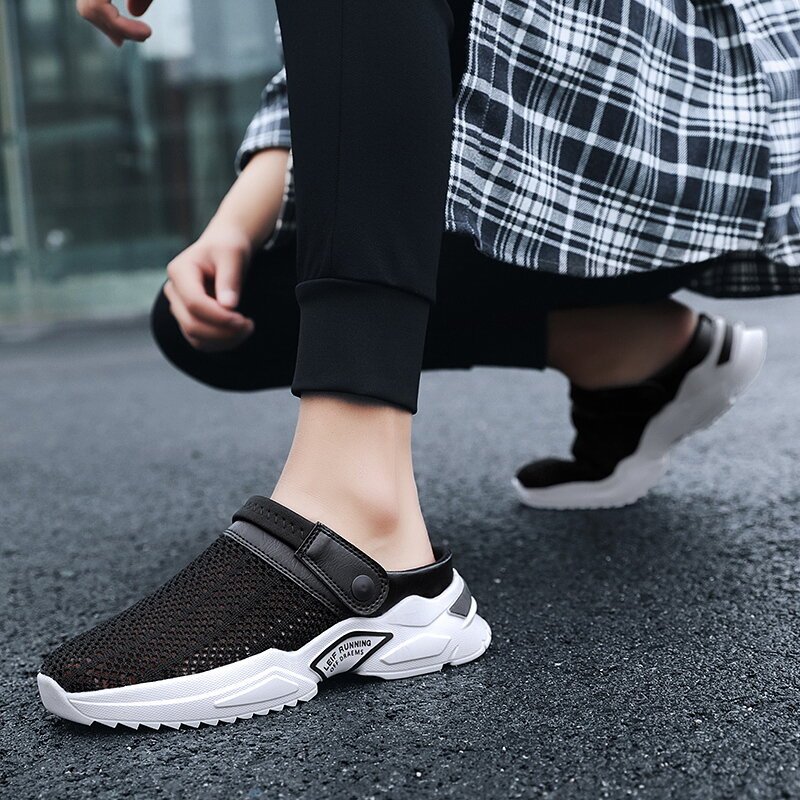 Summer New Anti-skid Men Casual Shoes Fashion Comfort Hard-wearing Half Slippers Outdoor Breathable Sandals Mesh Quality Slip-on