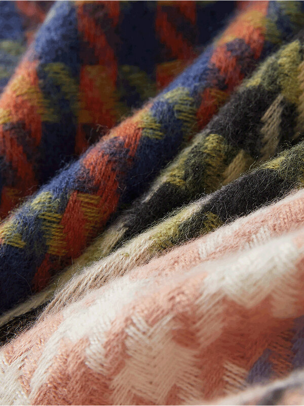 DUSHU – écharpe tricolore à carreaux pour femme, écharpe décontractée, unie, douce et chaude, 67cm de large et 190cm de Long, collection hiver 2022