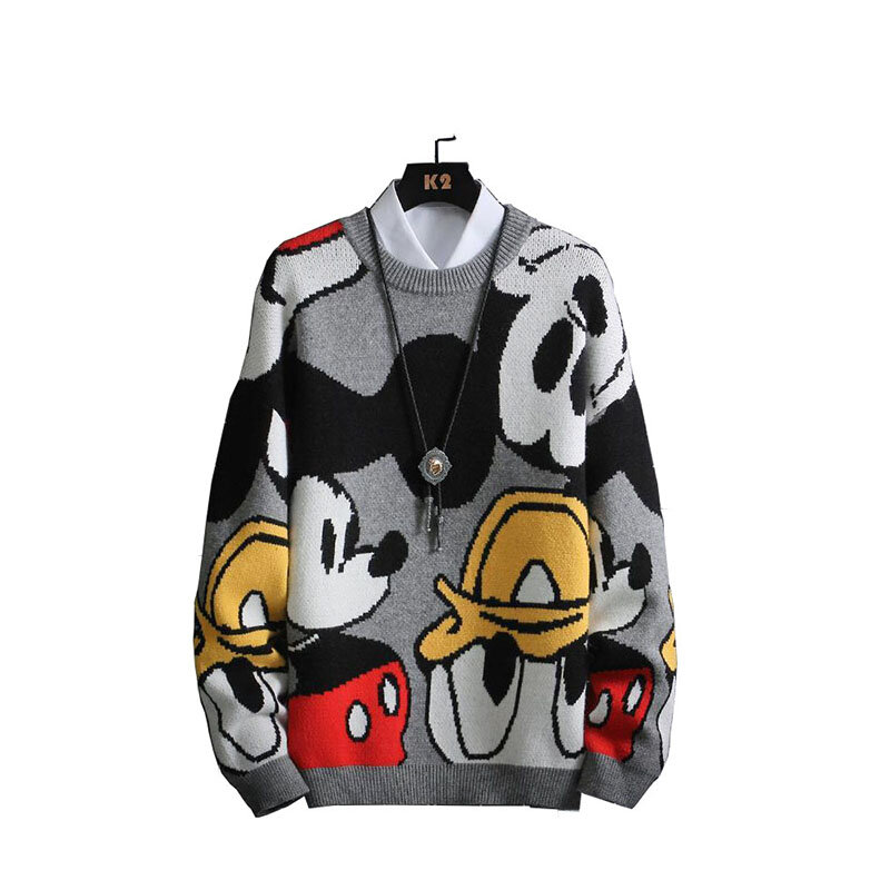 Disney-Jersey de punto de Mickey Mouse para mujer, suéteres informales de cuello alto, suéter holgado de manga larga para niña, Otoño e Invierno