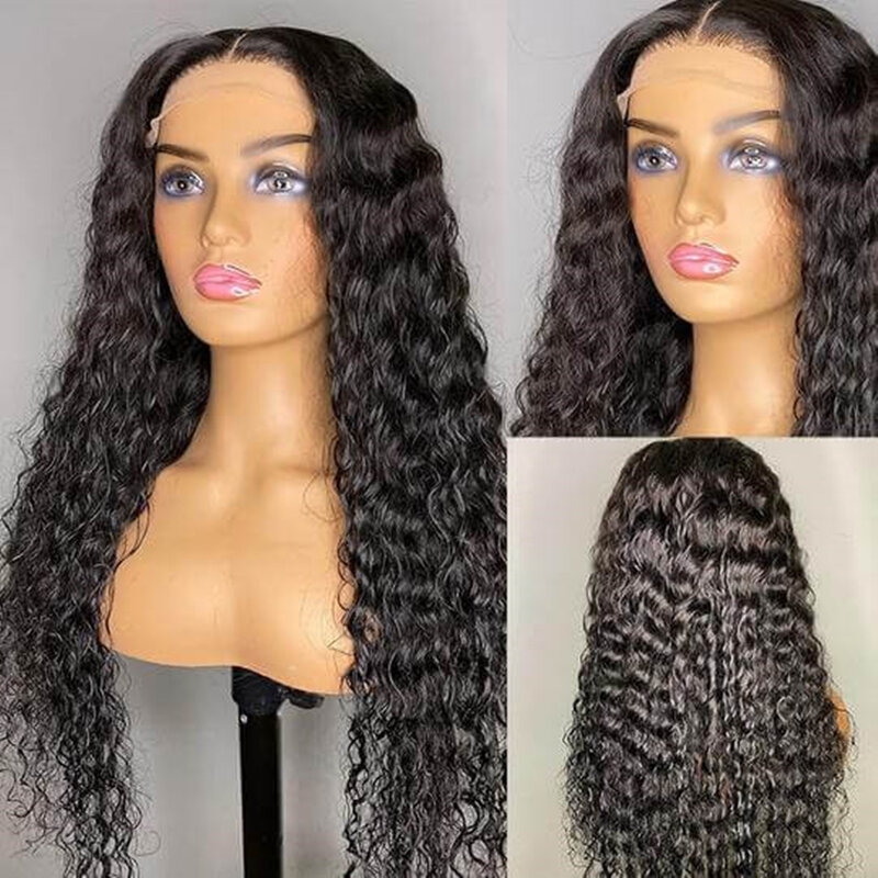 Perruque Lace Closure Wig Deep Wave transparente pour femmes noires, cheveux bling bouclés, 4x4, 13x4, 13x6, 32 pouces, densité 180%