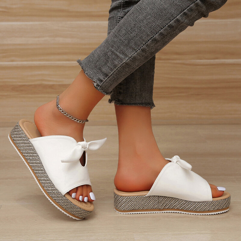 2022 Women Butterfly-knot Casual Summer Slippers Female Fashion New Comfort Slides Ladies Open Toe Sewing Flat Plus Size 36-43