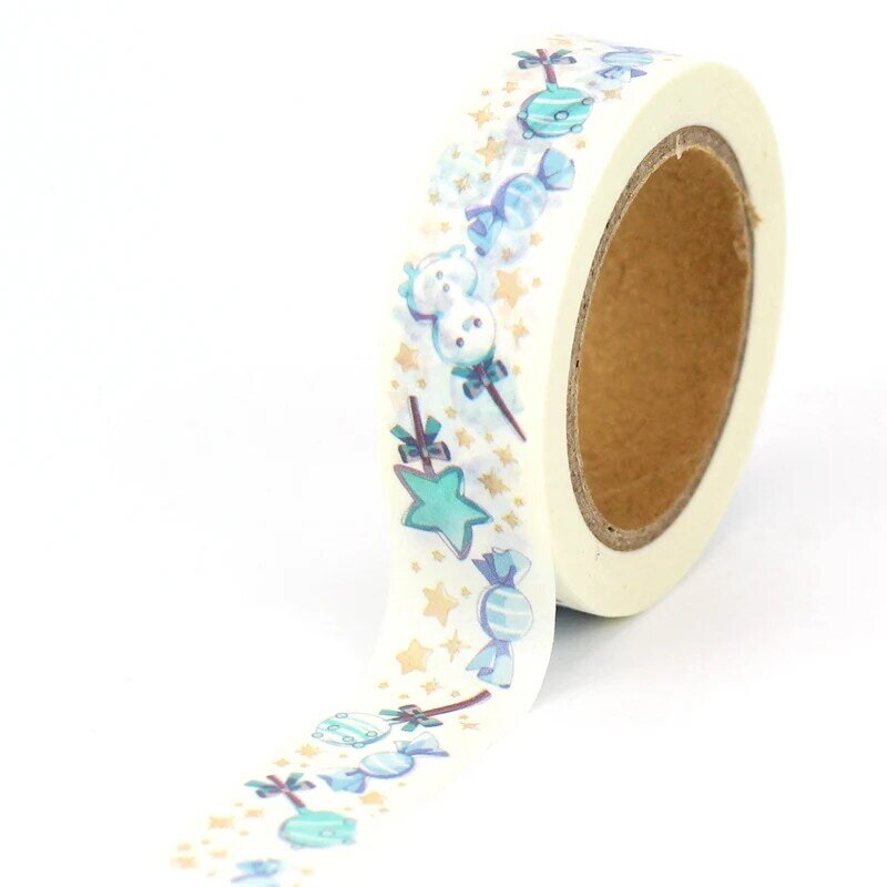 2022 NEW 1PC Decorative Cute Blue Stars Candy Japanese Paper Washi Tape Craft Journal Adhesive Masking Tape Stationery