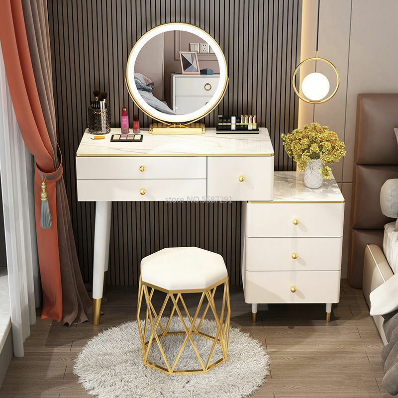 Tocador de maquillaje nórdico con espejo, tocador para dormitorio, muebles de lujo