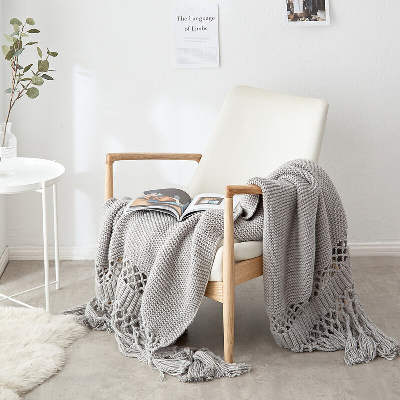 Cobertor para camas tricotado à mão para sofá, adereços para fotos manta de ar condicionado com borla