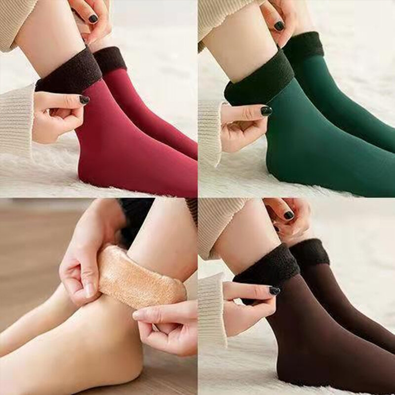 5Pairs/Lot Winter Warm Solid Women Socks Thicken Thermal Socks Wool Cashmere Black Skin Seamless Snow Sock Velvet Unisex Socks