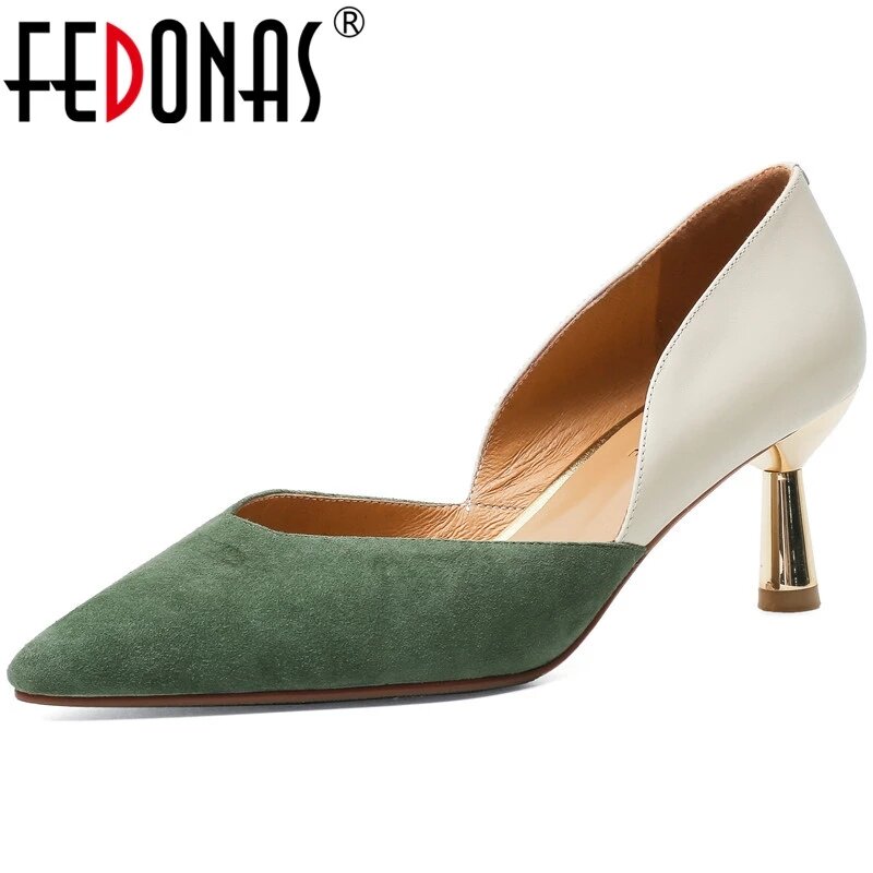 FEDONAS-zapatos de tacón alto de ante para mujer, calzado de fiesta de boda, de colores variados, para verano y otoño, 2021