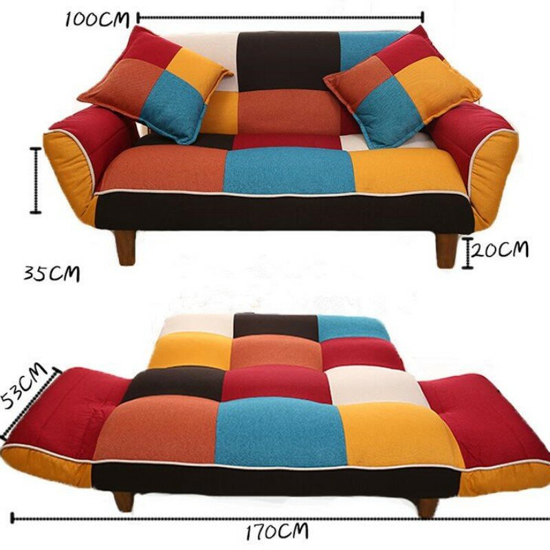 Sofa Dapat Disesuaikan dan Kursi Empuk Dalam Kain Garis Warna-warni Furnitur Rumah Sofa Lipat Bawah Ideal untuk Ruang Tamu, Kamar Tidur, Asrama